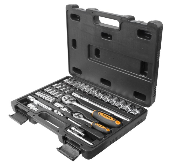 Tolsen 15140 , 39 pcs Socket Rachet Wrench Set (1/4" & 1/2" Drive) Industrial Series