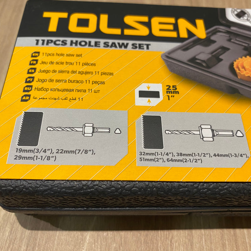 Tolsen 75865, 11 pcs Wood Hole Saw Set | Sizes: 19mm - 64mm | Includes Case